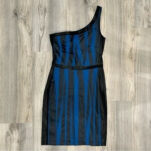 Jay Godfrey Blue Black Stripe One Shoulder Sleeveless Asymmetrical Dress Size 2